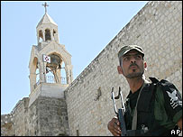 Palestinian security guard near Church of Nativity