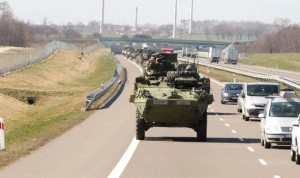 US stryker armoured vehicles make their way from Germany to Orzysz, Poland